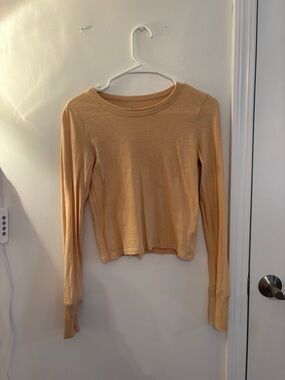 aerie Long-Sleeve Ribbed Crewneck Top - Beige/Tan